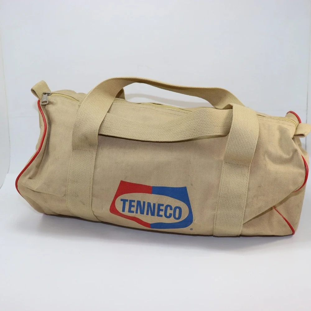 Tenneco Duffle Bag Medium Tan Unisex Vintage Canvas Travel Luggage